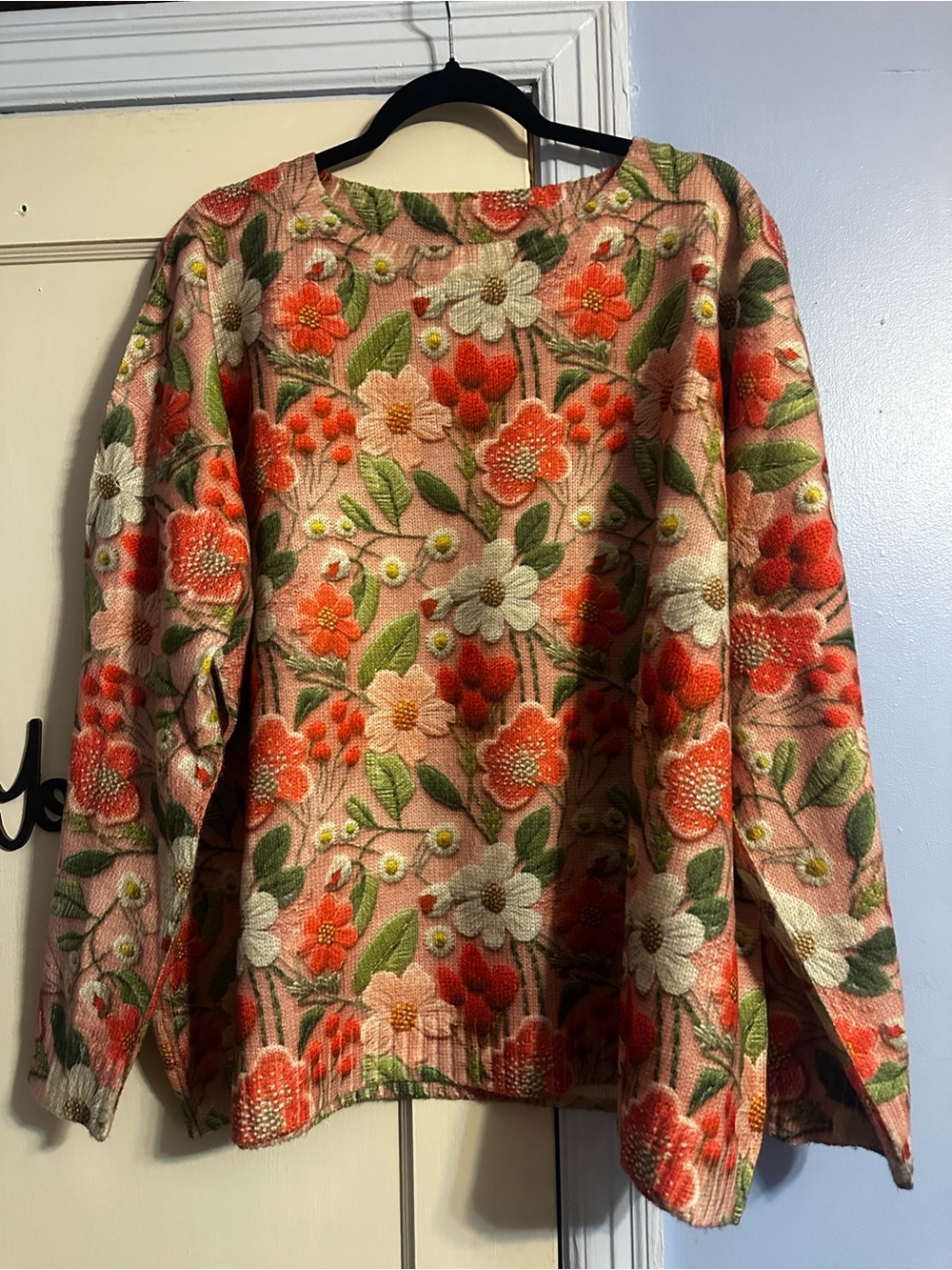 Source Unknown Floral Crewneck Sweater in Pink, Coral and Green